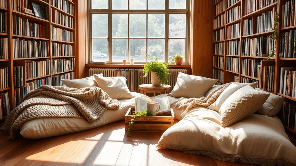 Buchhandlung mit einladenden Matratzen